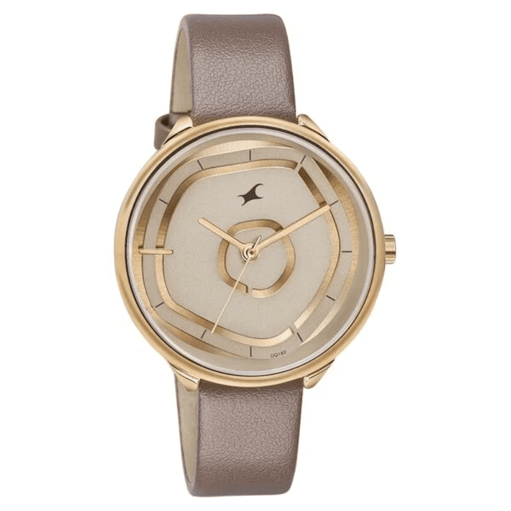 Fastrack 6303WL01 Stunners Multifunction Rose Gold Dial Leather Strap Watch for Girls