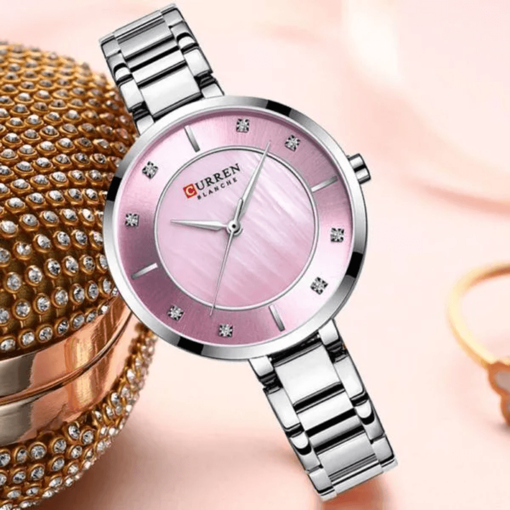 CURREN C9051L Quartz Stainless Steel Strap Women Wristwatch – Silver & Pink