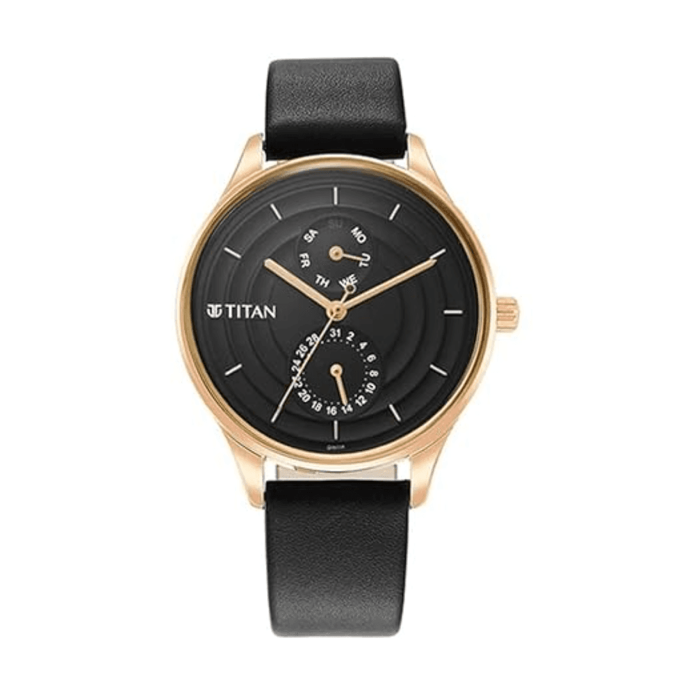 Titan Neo Workdays Black Dial Leather Strap Watch 2670WL07