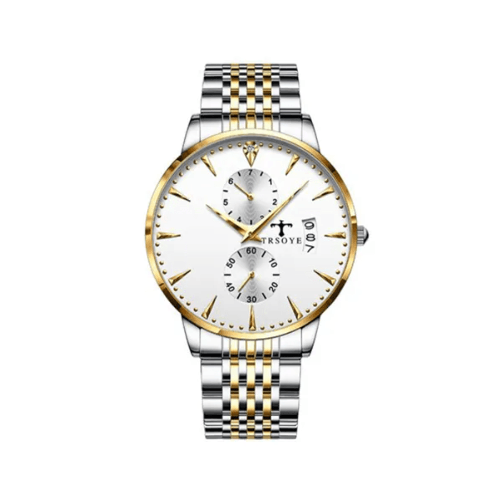 Trsoye 638 Stainless Steel Watch for Men – Silver & Rose Gold
