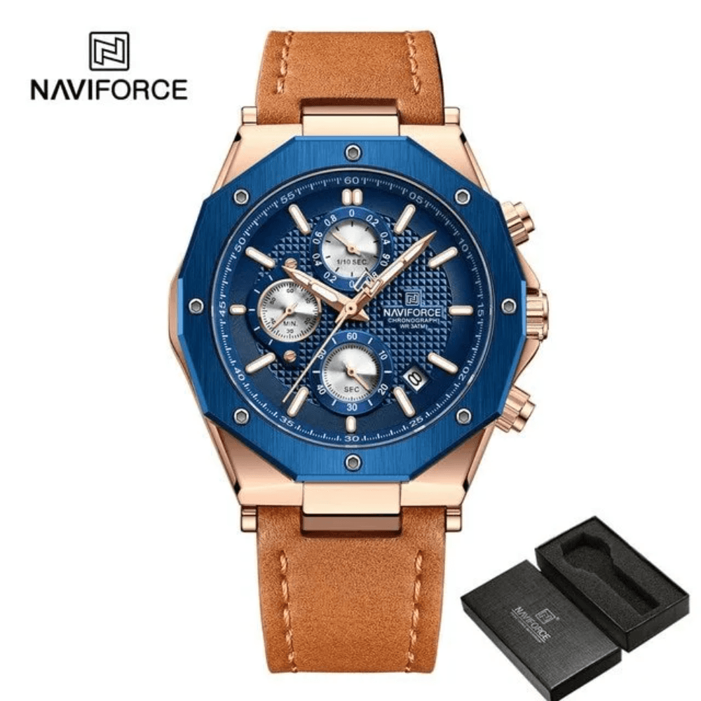 NAVIFORCE NF8028 Sport Luxury Gold Military Chronograph Quartz Man's Watch