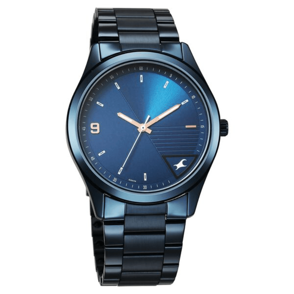Fastrack Stunners Quartz Analog Blue Dial Blue Metal Strap Watch For Guys (3317QM01)
