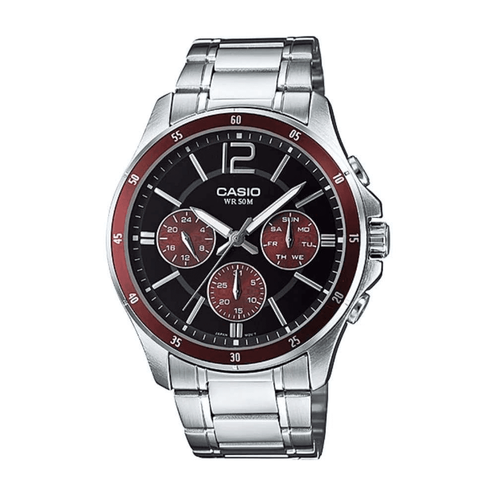 WW0486 Casio Enticer Multifunction Silver Chain Watch MTP-1374D-5AVDF