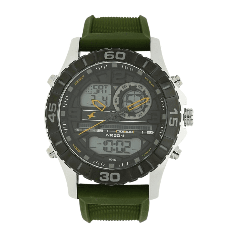Fastrack 38035SP01 Analog Digital Green Silicone Strap Watch for Guys