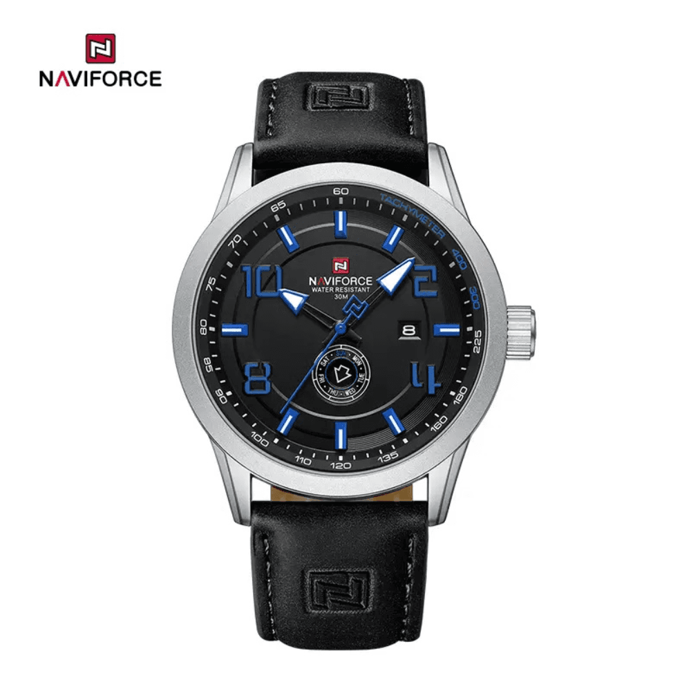 Naviforce 9299 Analog Sports Leather Watch for Men Black