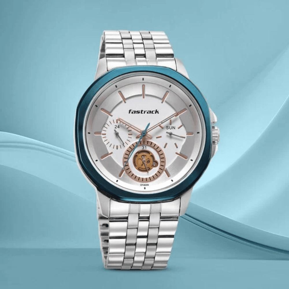 Fastrack Exuberant Quartz Multifunction Silver Dial Stainless Steel Strap Watch for Guys (3303KM01)