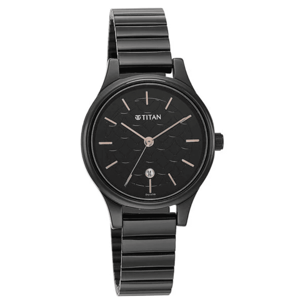 Titan Karishma Quartz Analog Black Round Dial Black Stainless Steel Strap Watch For Women (2679NM01)