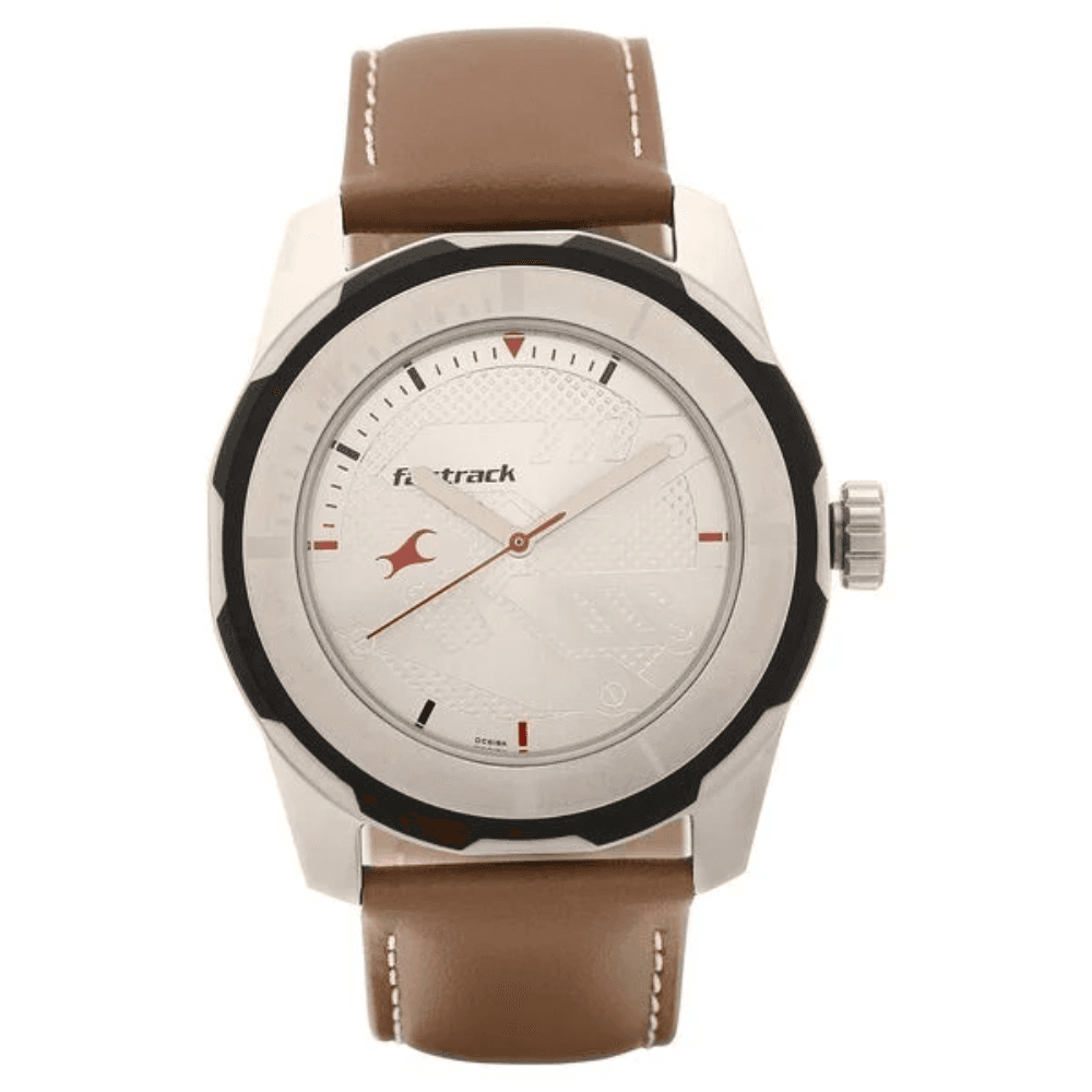 Fastrack Quartz Analog Silver Dial Leather Strap Watch for Guys (NS3099SL01)