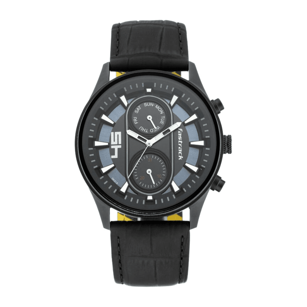 Fastrack 3224NL01 Fastfit Analog with Day and Date Black Dial Leather Watch for Guys
