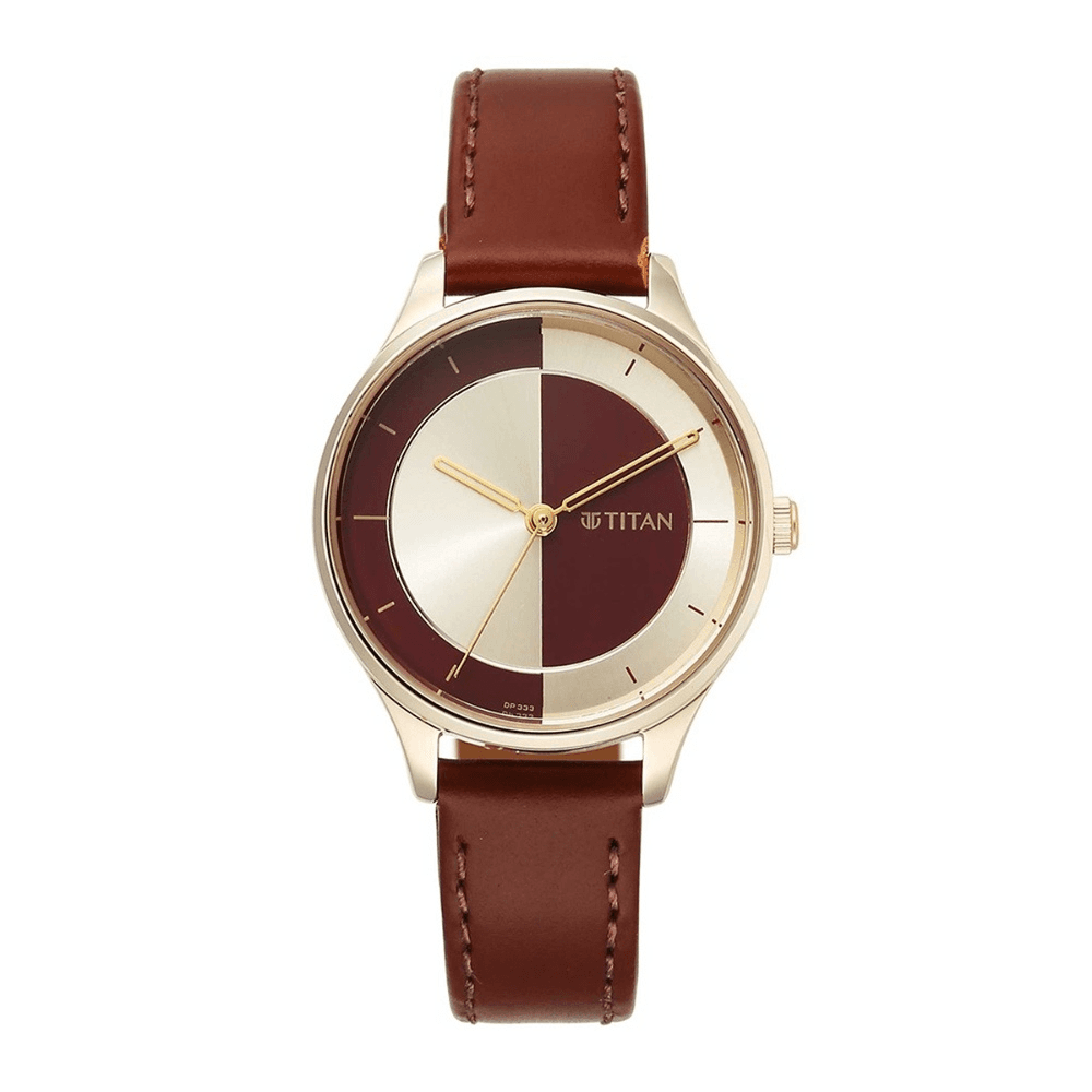 Titan Red Yin & Yang Red Dial Analog Leather Strap Watch for Women
