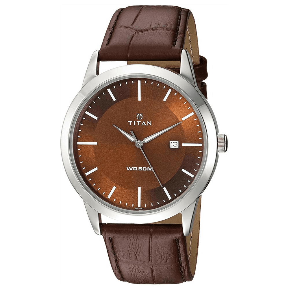 Titan 1584SL04 Analog with Date Brown Dial Leather Watch for Men