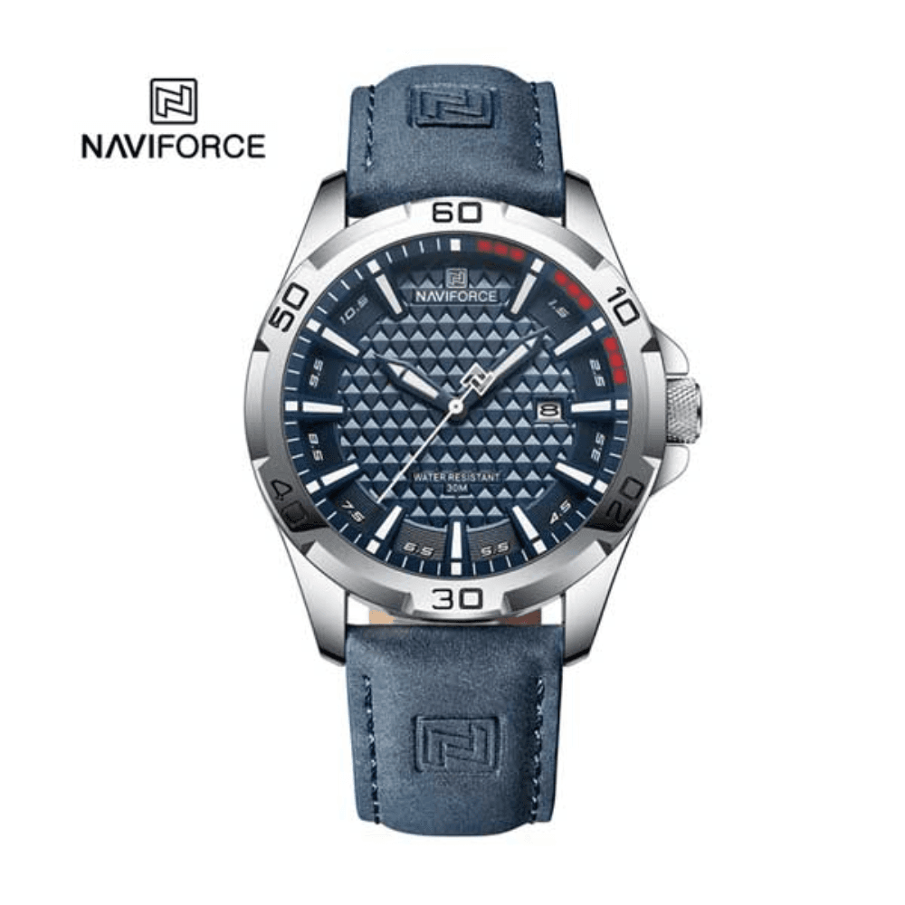 NAVIFORCE 8023 Silver Blue Men’s Leather Watch