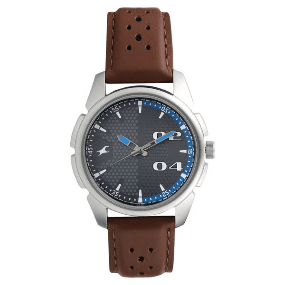Fastrack Loopholes Quartz Analog Grey Dial Leather Strap Watch for Guys (NS3124SL06)