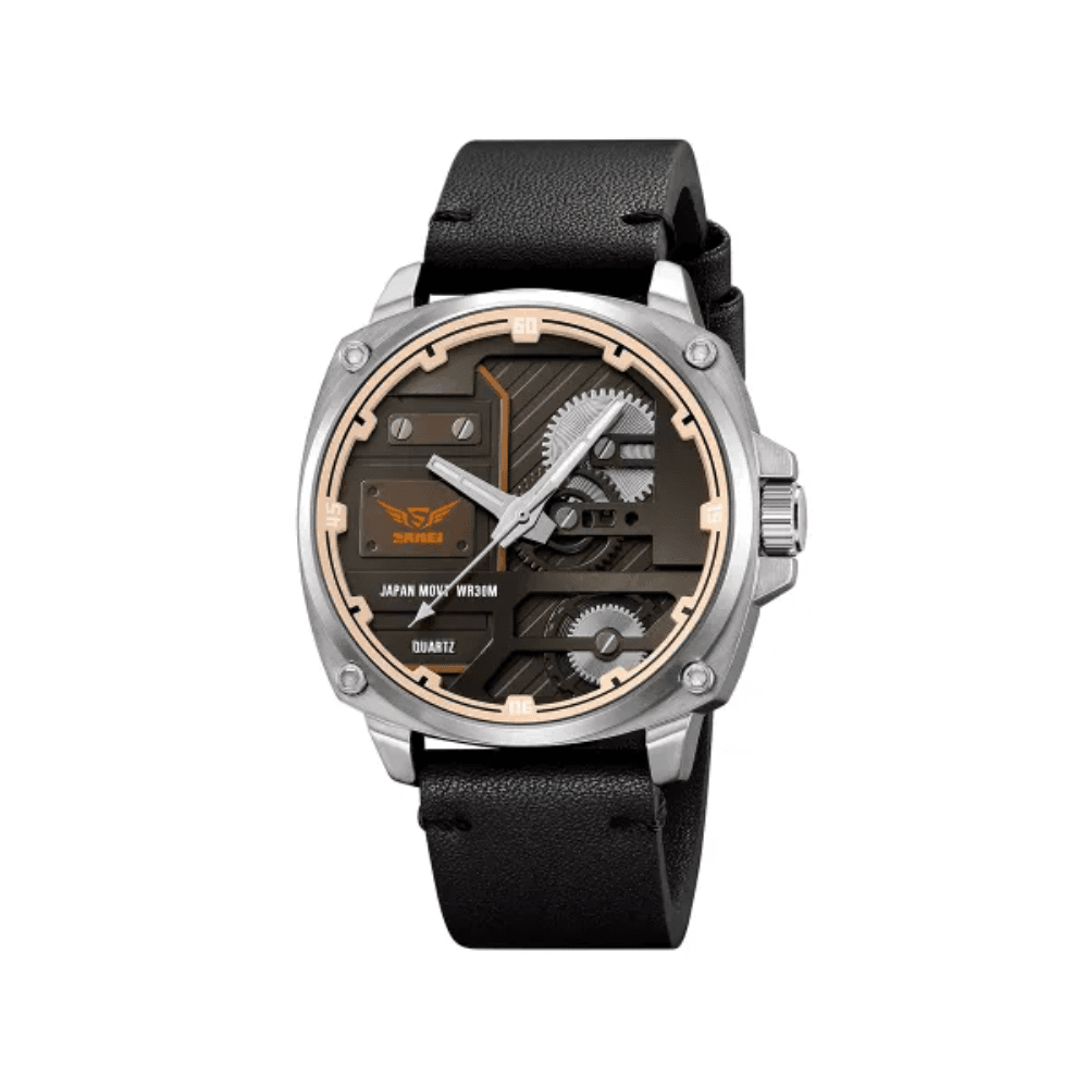 SKMEI 2289 Leather Strap Men’s Wristwatch Original Casual Clock Fashion Business Quartz Watch- Black Silver
