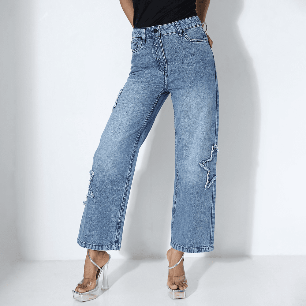 DHEU WOMENS DENIM WIDE LEG PANT