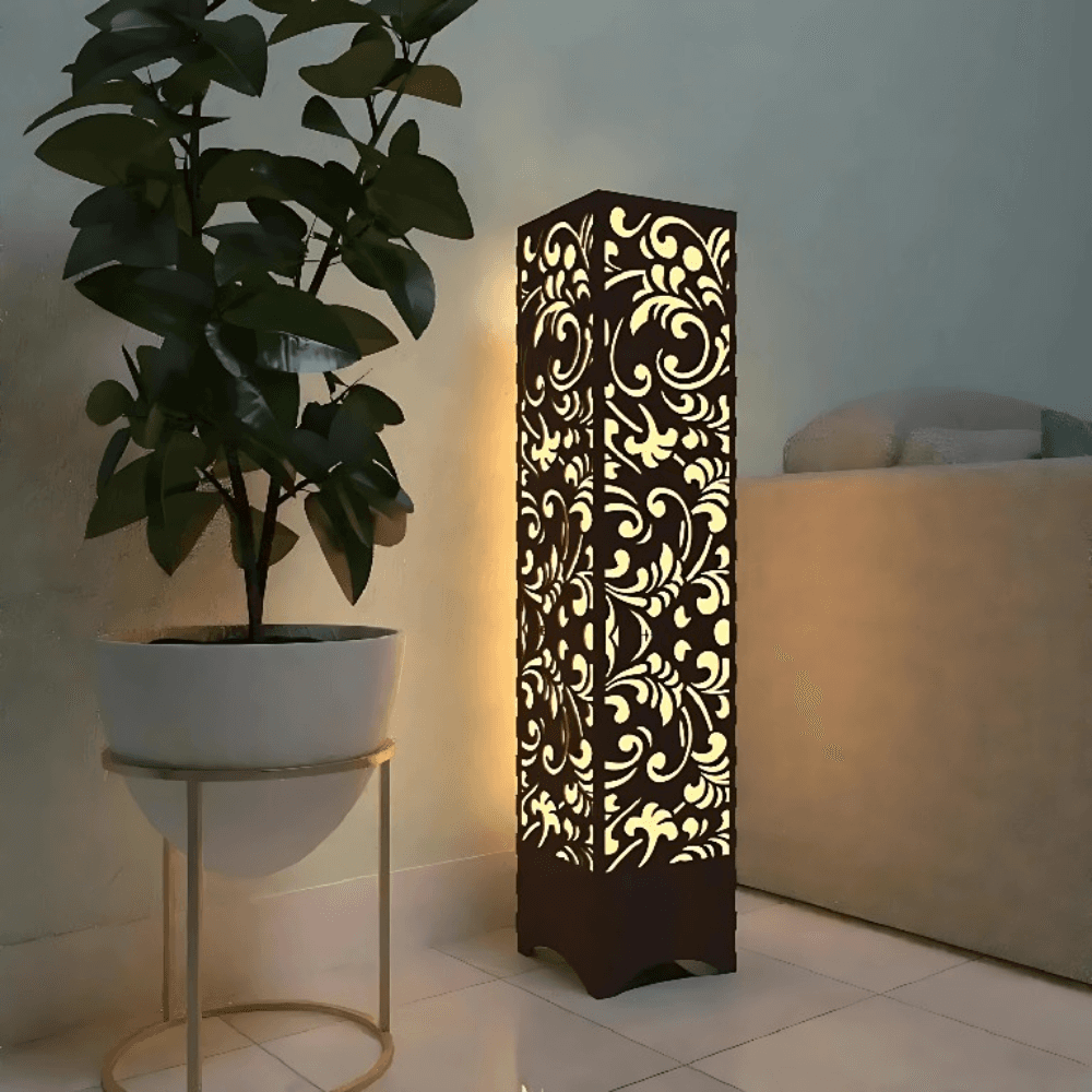 Wooden Floor Lamp for Living Room & Bedroom | Warm Yellow Ambient Light | Handcrafted Minimalist Pine Wood Standing Lamp by Ednfy (LL-111)