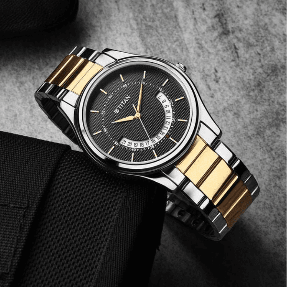 Titan Men's Multifunction Karishma: Two-Tone Steel Elegance Watch (1713BM02)