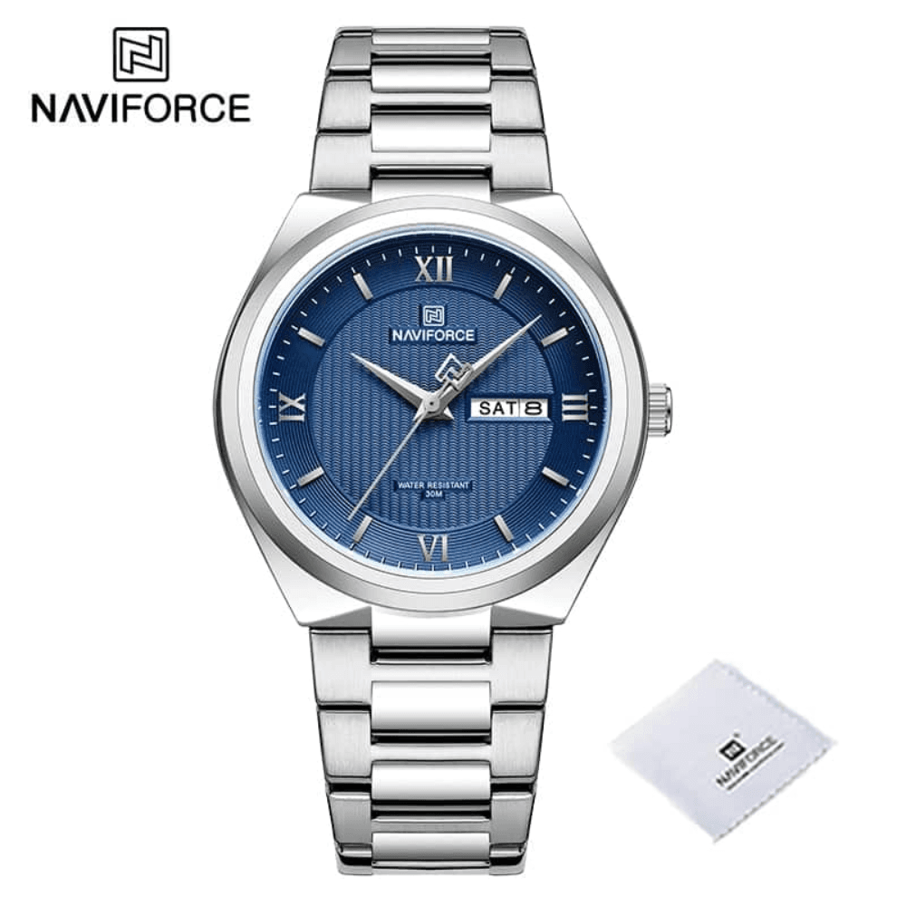 Naviforce 8030 Silver Blue Stainless Steel Mens Analog Watch