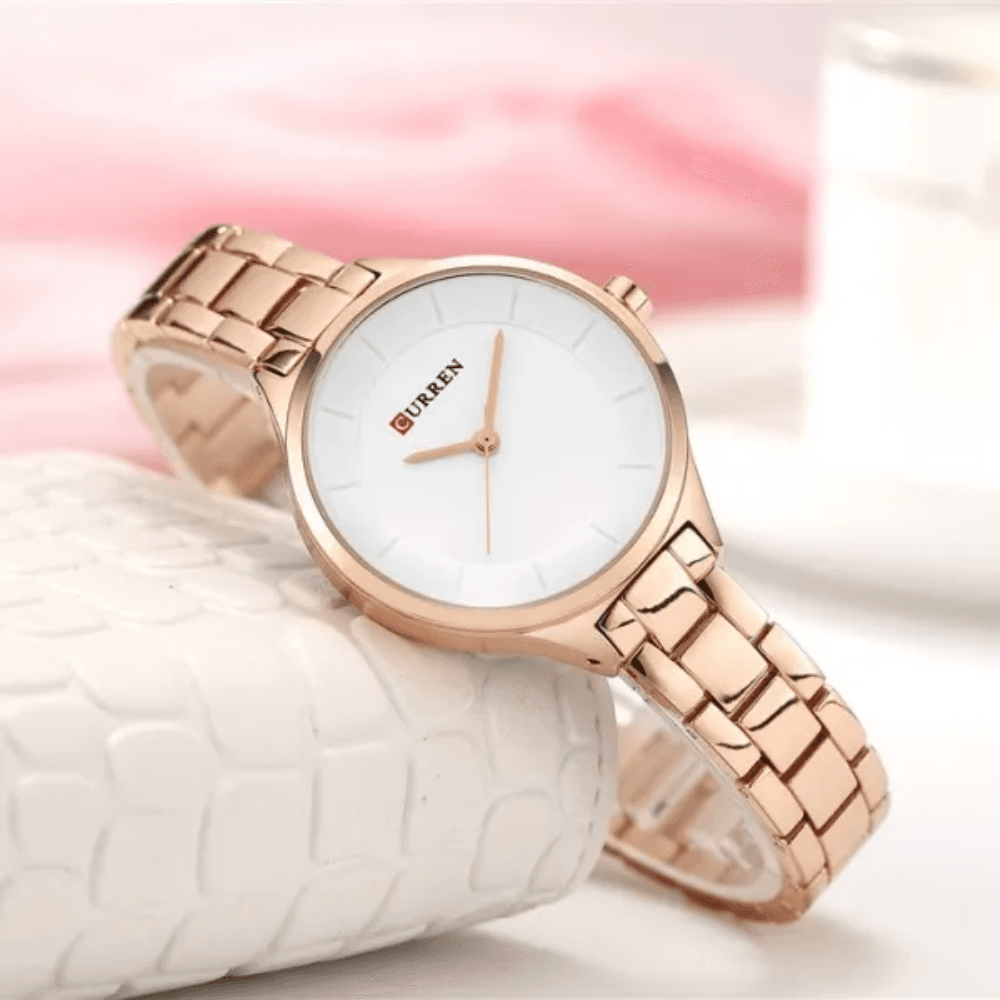 Curren C9015L Stainless Steel Analog Watch for Women – Gold & White
