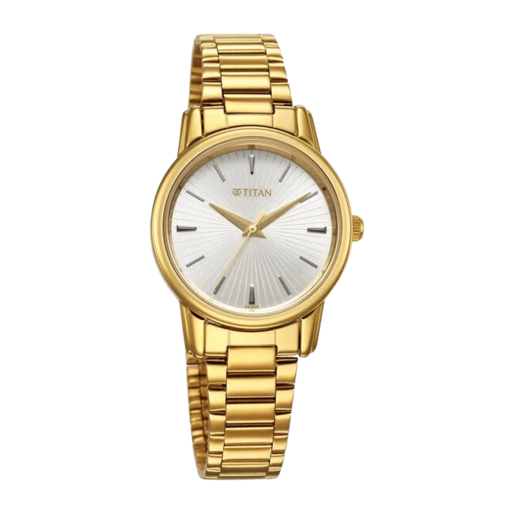 Titan Karishma Quartz Analog Silver Dial Golden Stainless Steel Strap Watch For Women (2760YM01)