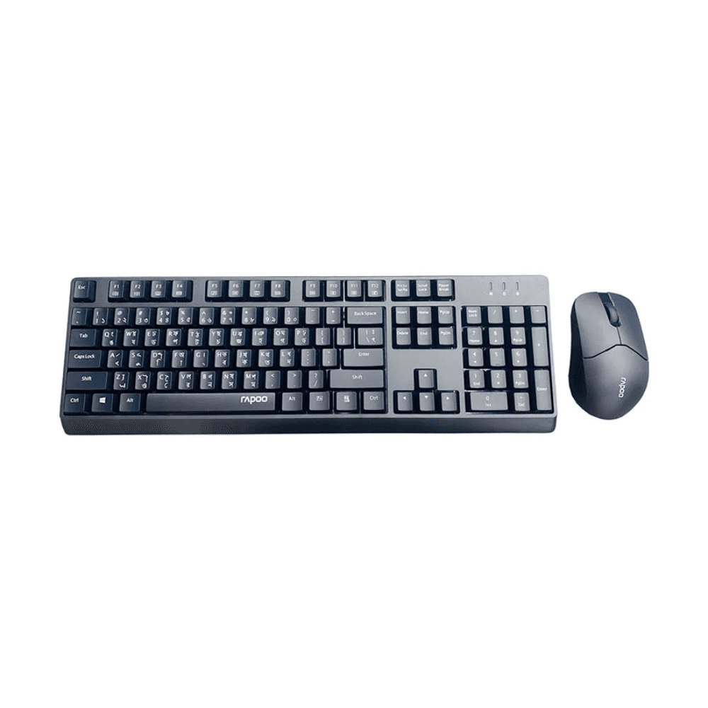 Rapoo X1500 Wireless Black Optical Keyboard & Mouse Combo with Bangla