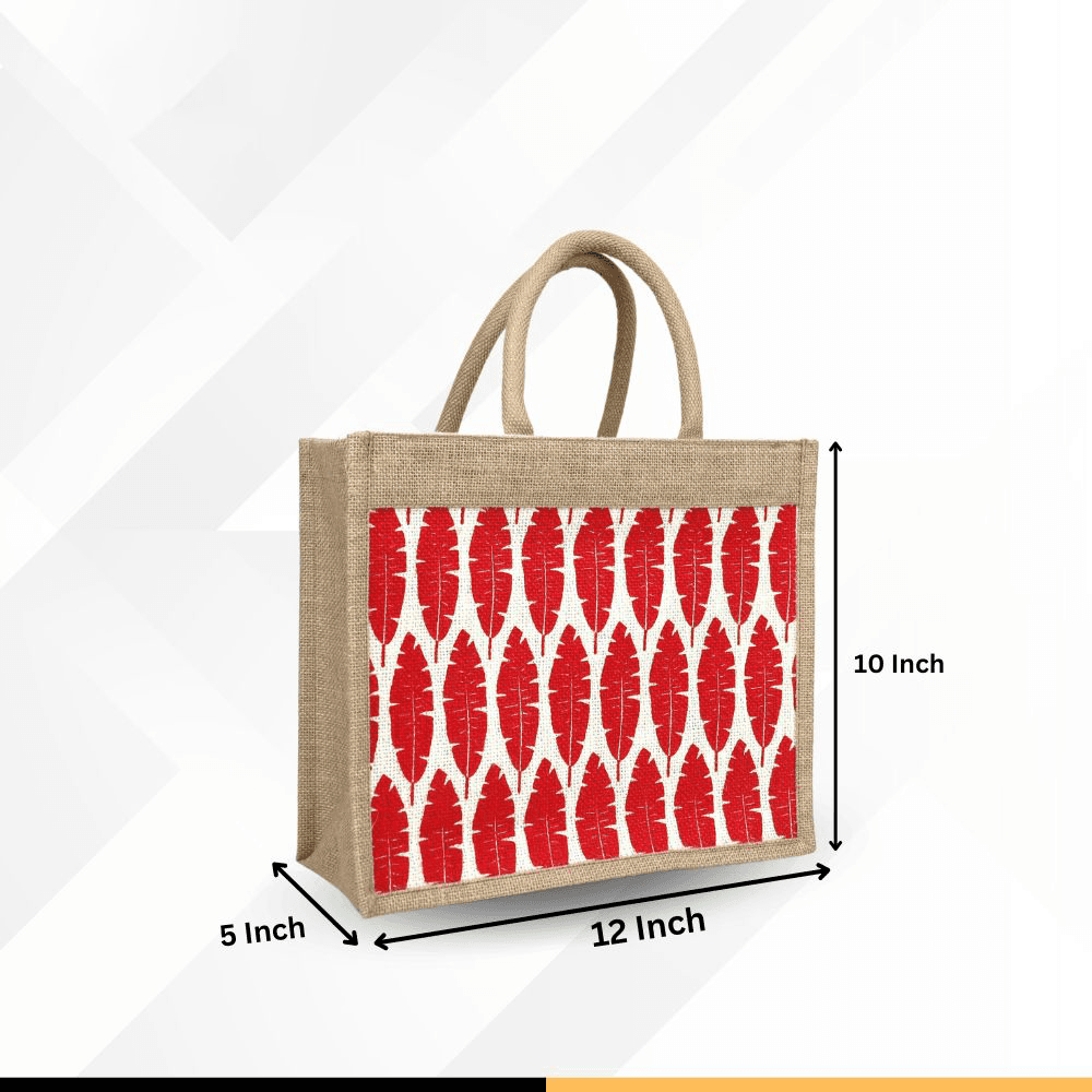 Jute Shopping Bag with Zipper, Natural & Red, (12"x10")