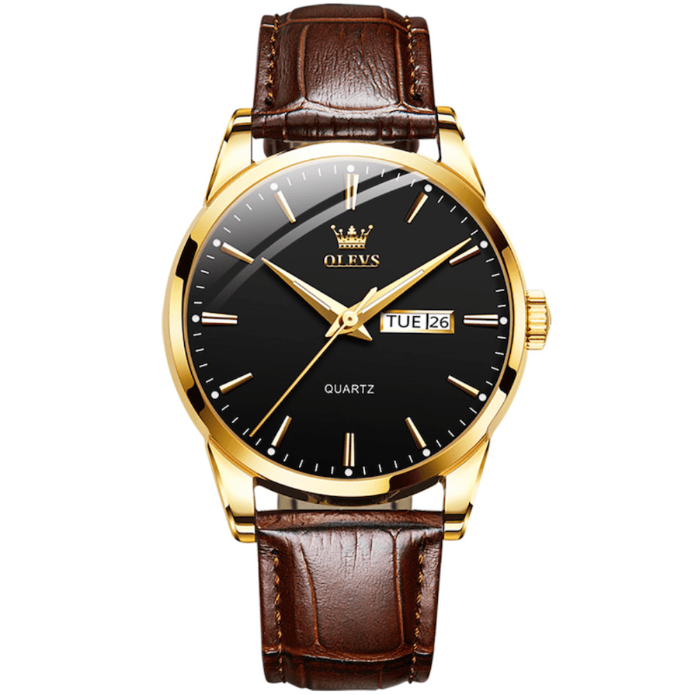 Olevs 6898 minimalist design leather strap watch for Men’s- Brown & Black
