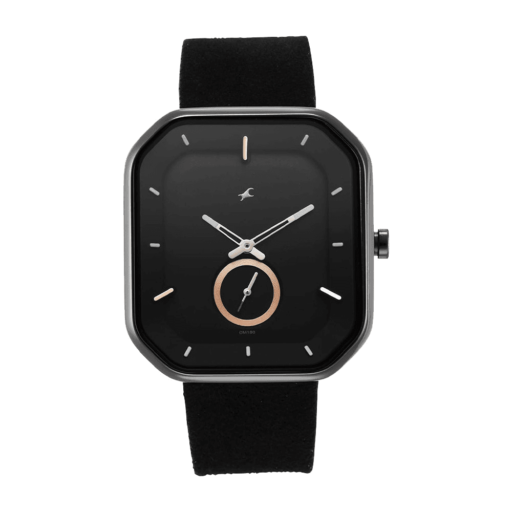 Fastrack 3272NL01 After Dark Black Dial Leather Strap Watch for Guys