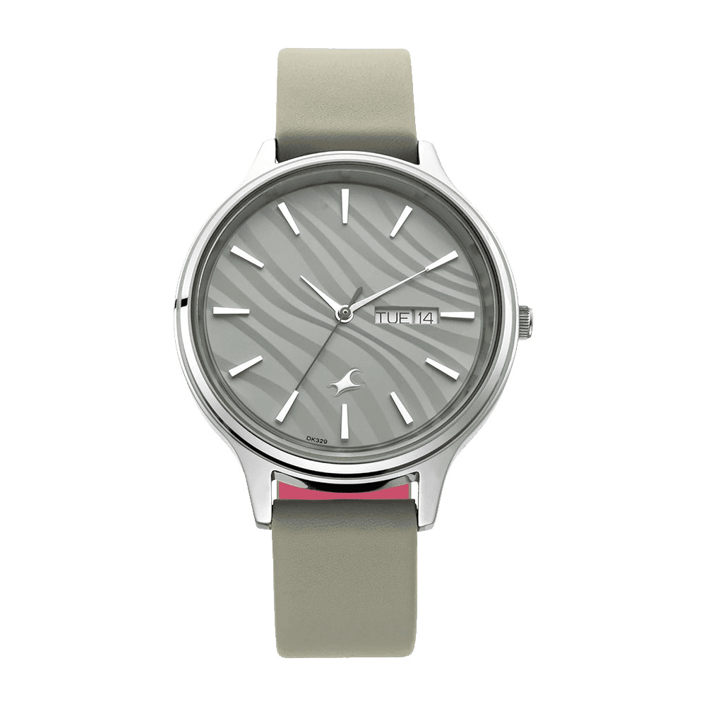 Fastrack 6207SL01 Ruffles Analog with Day and Date Grey Dial Leather Watch for Girls