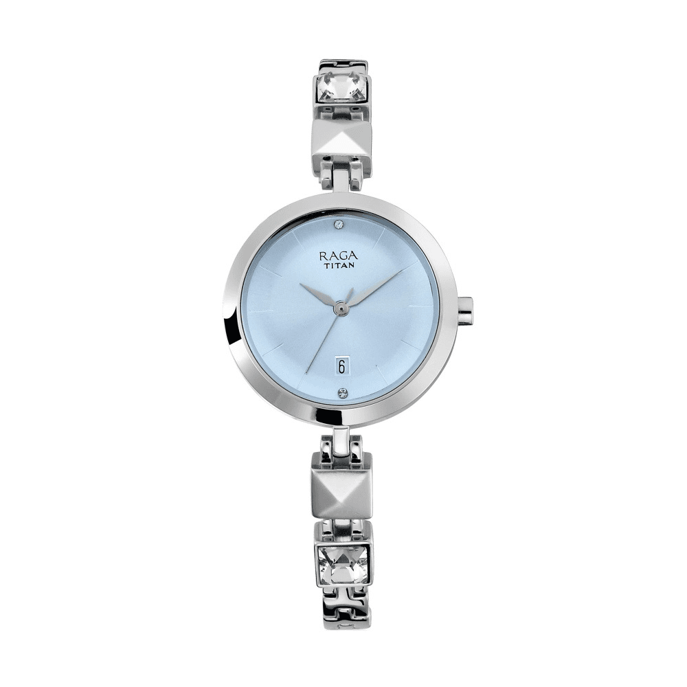 Titan Raga Viva Blue Dial Analog with Date Metal Strap watch for Women  (2606SM01)