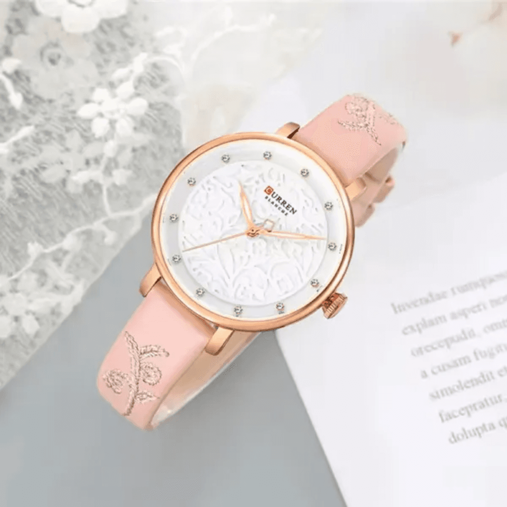 CURREN 9046 Creative Rhinestone Luxury Women Wristwatch- Pink