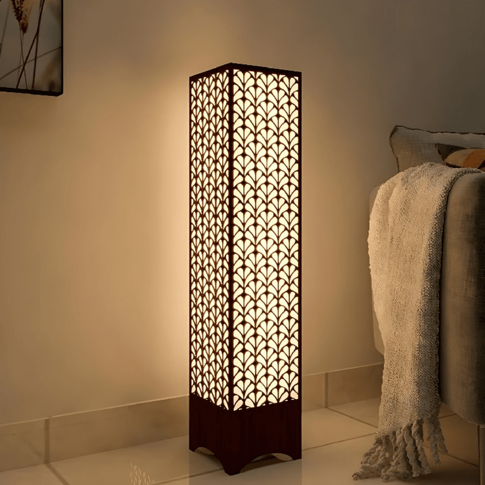 Contemporary Wooden Floor Lamp | Handcrafted Pine Wood | Warm White Ambient Lighting | Ideal for Modern Bedroom & Living Room Decor by Ednfy (LL-113)