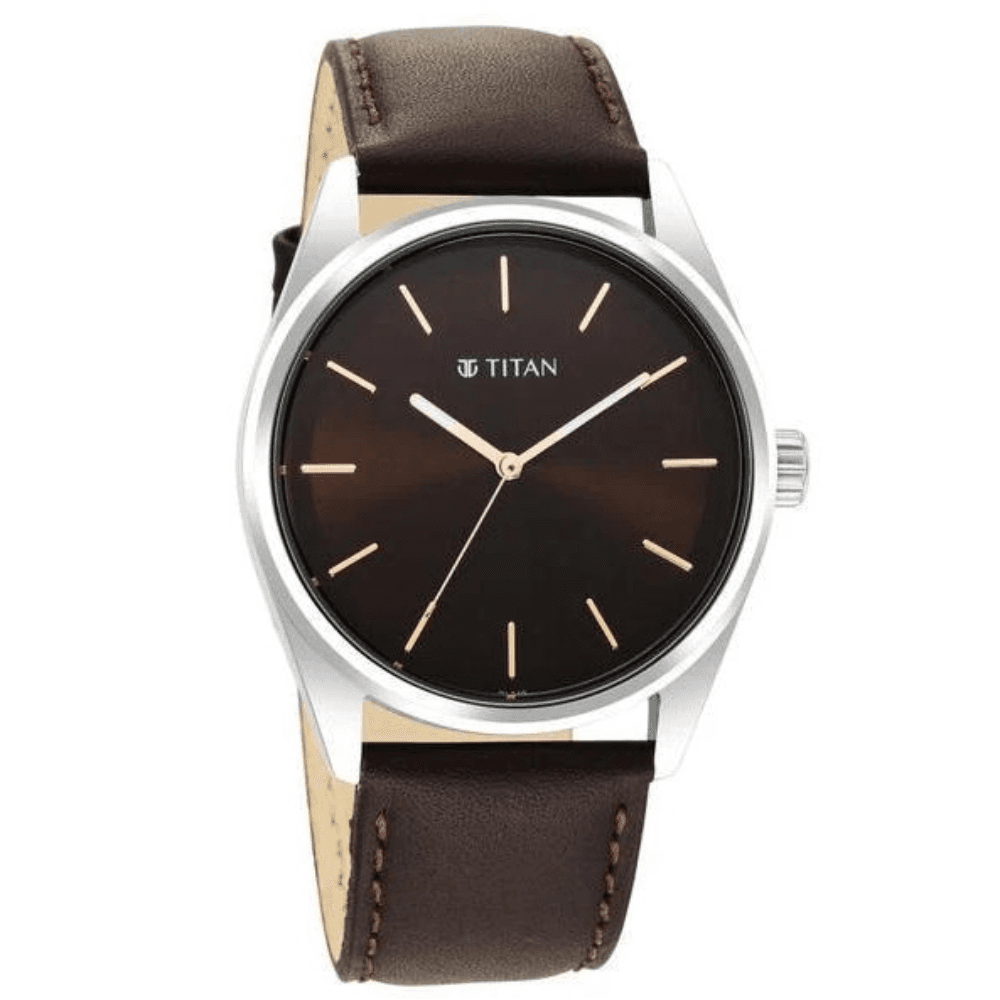 Titan 1866SL02 Workwear Brown Dial Analog Leather Strap Watch Men