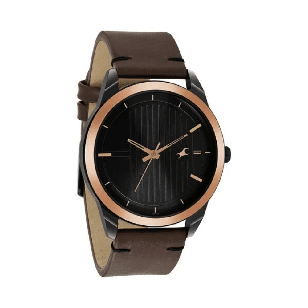 Fastrack Stunners Quartz Analog Black dial Leather Strap Watch for Guys