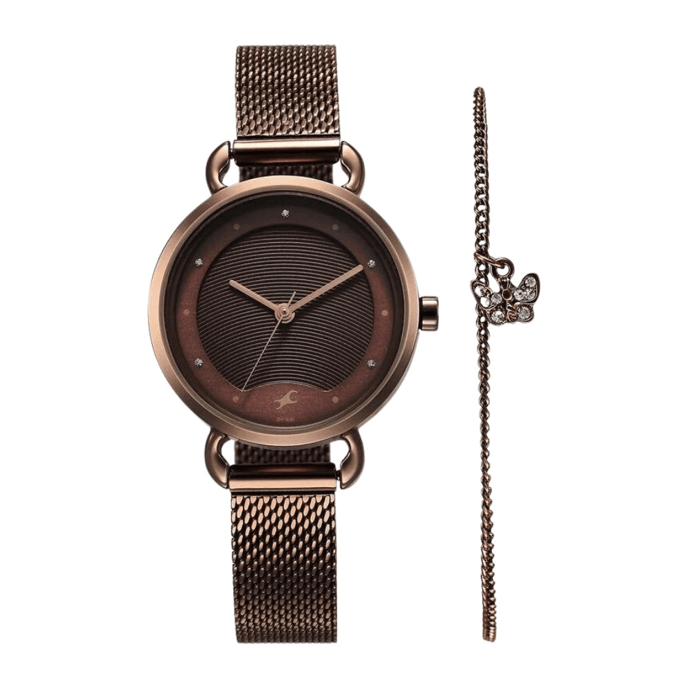 Fastrack 6221QM01F Pulse Analog Brown Dial Stainless Steel Watch for Girls