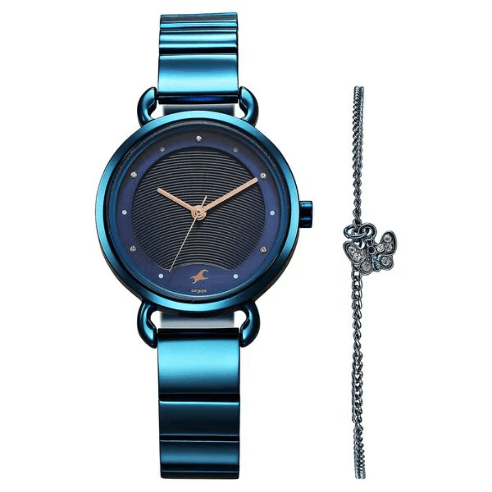 Fastrack Pulse Quartz Analog Blue Dial Stainless Steel Strap Watch for Girls (6221QM02F)