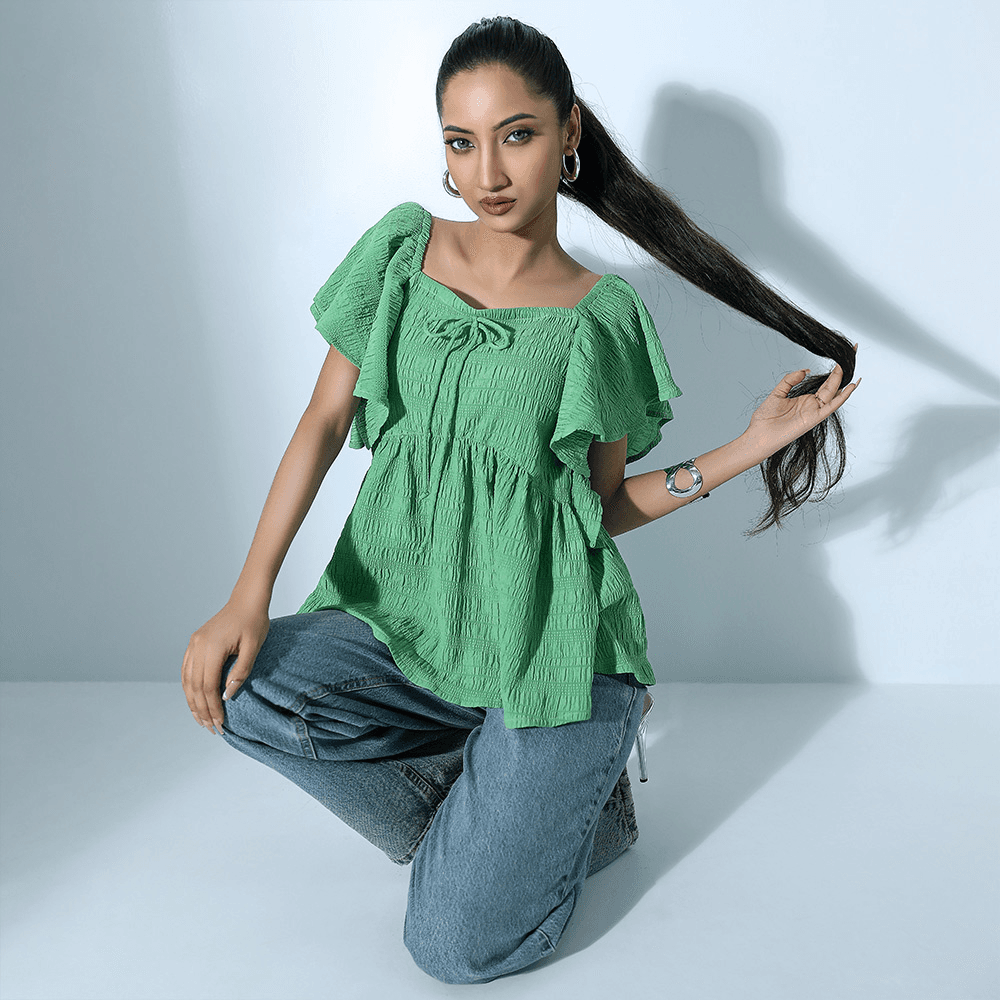 DHEU WOMENS FLUTTER RUFFLE PEPLUM TOP