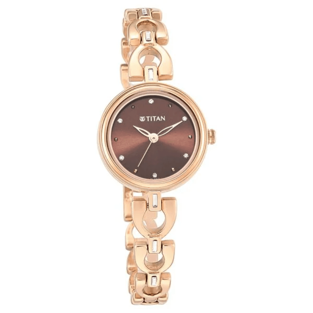 Titan Lagan Brown Dial Analog Metal Strap Watch for Women (2601WM04)