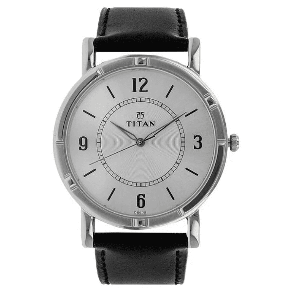 Titan Quartz Analog Silver Dial Leather Strap Watch for Men (1639SL03)