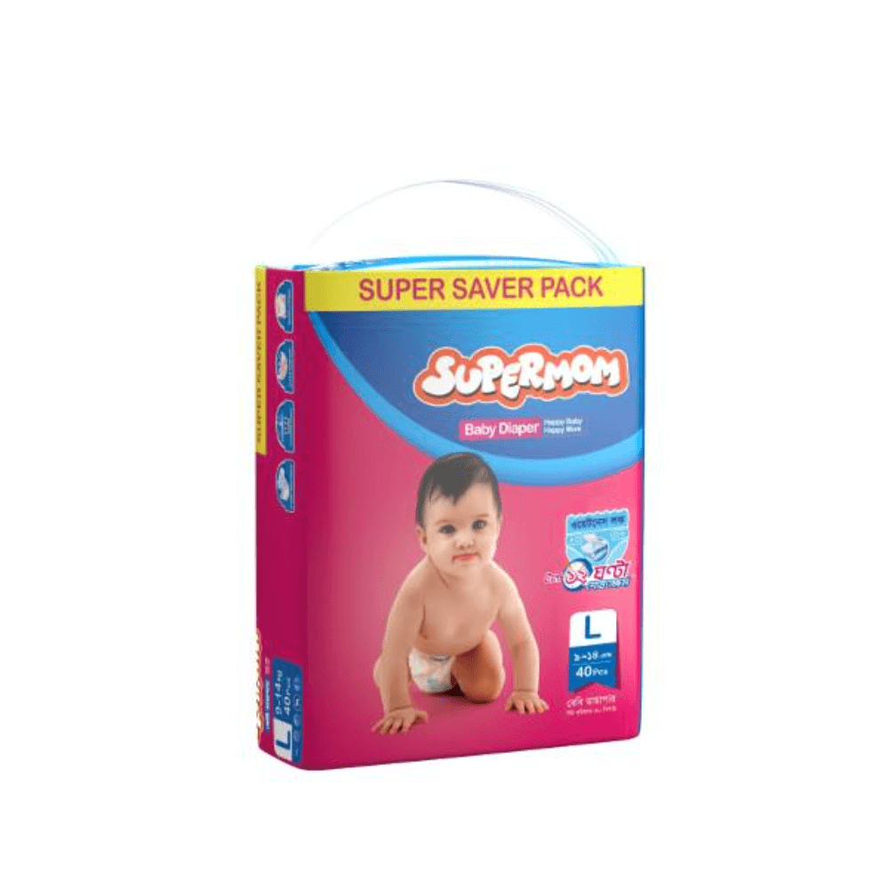 Supermom Baby Diaper- Size Large (9-14) kg  - 40pcs
