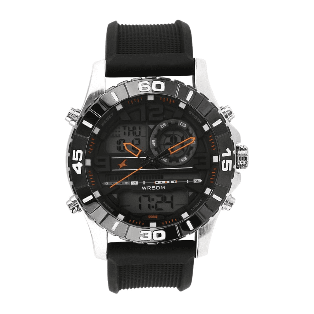Fastrack 38035SP03 Analog Digital Black Silicone Strap Watch for Guys