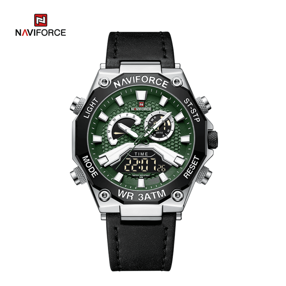 NAVIFORCE NF9220 Dual Display Digital Genuine Leather Casual Sport Waterproof Quartz Men Watches