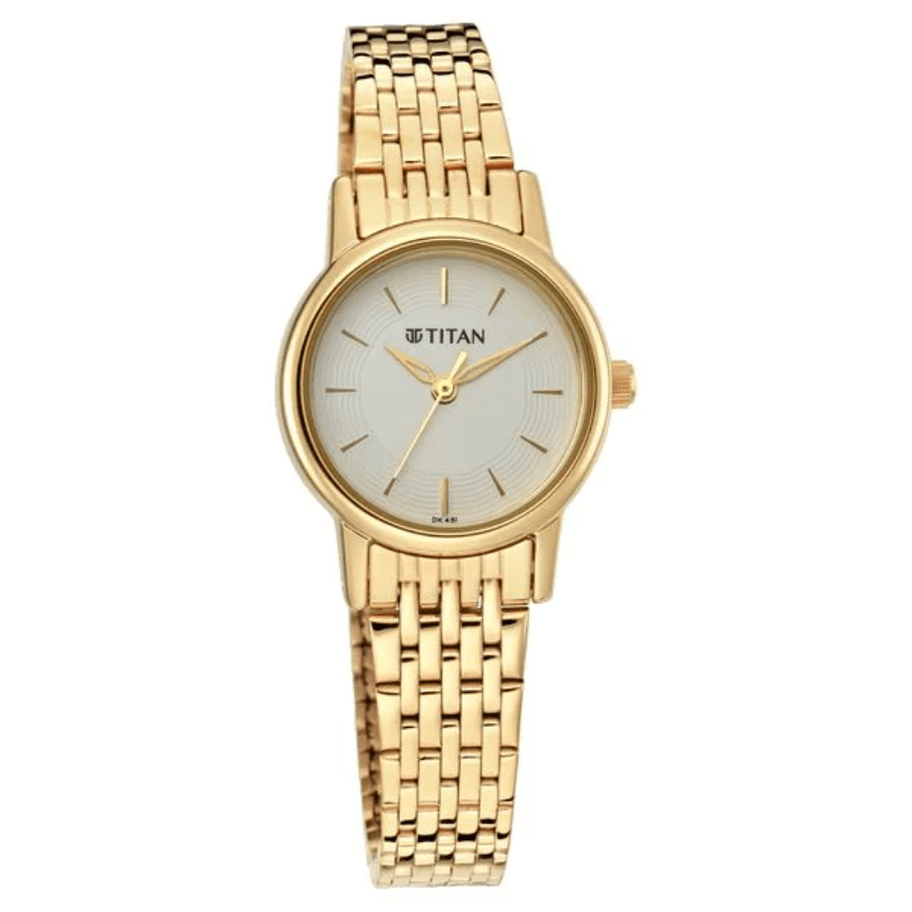 Titan Quartz Analog White Dial Golden Metal Strap Watch For Women (2593YM02)