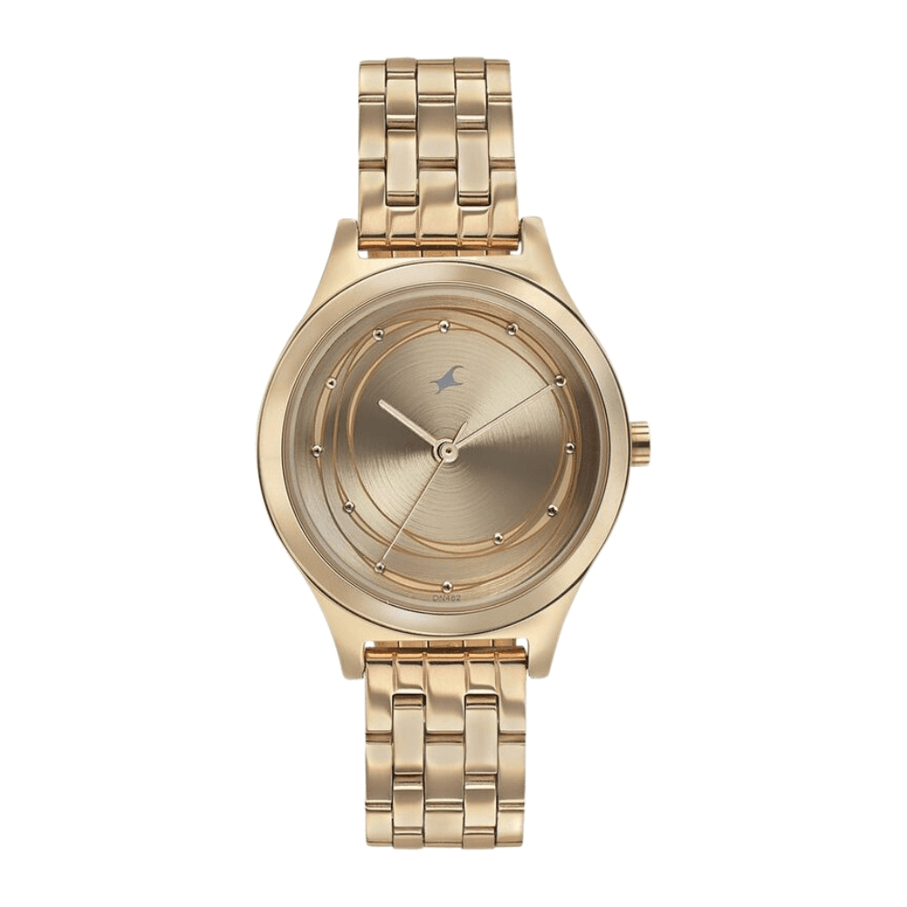 Fastrack 6152WM01 Style Up Golden Dial Stainless Steel Watch for Girls
