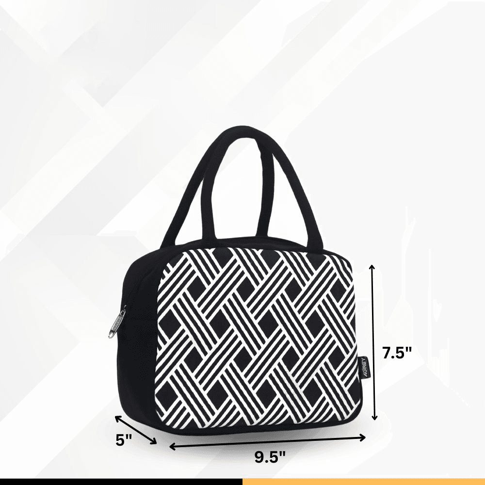 Lunch Carry Bag, Cotton Fabric, Black & White, (9.5″x7.5″x5″)