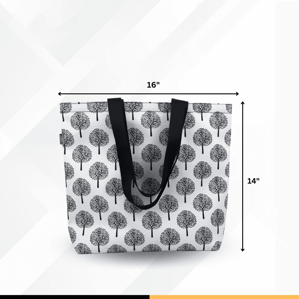 Canvas Tote Bag with Zipper, Black & White, (14"x16")