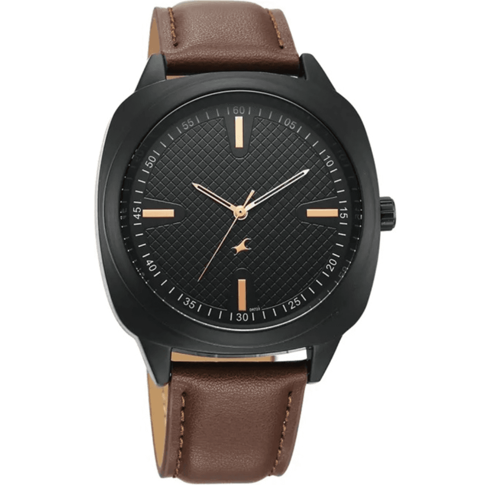 Fastrack 38161NL01 Stunners X Black Dial Leather Watch For Guys