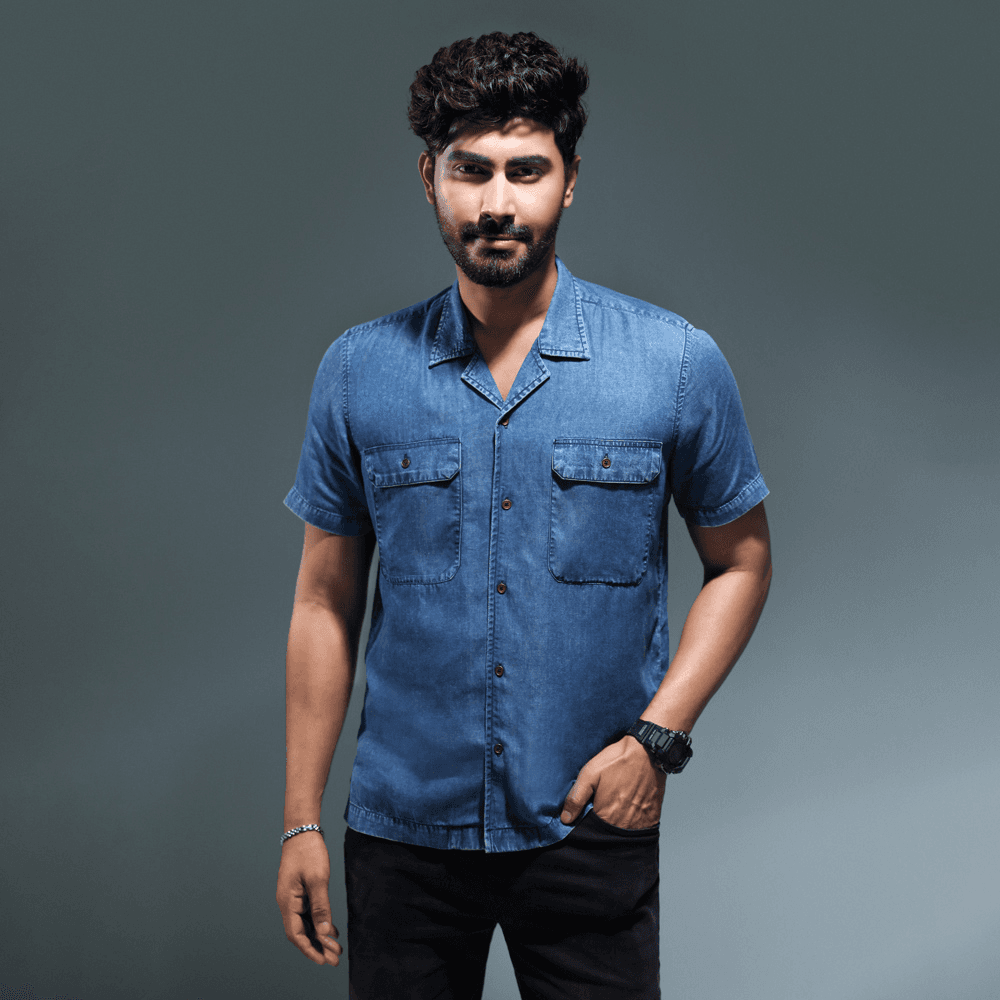 MENS SHORT SLEEVE DEMIN SHIRT - REGULAR FIT