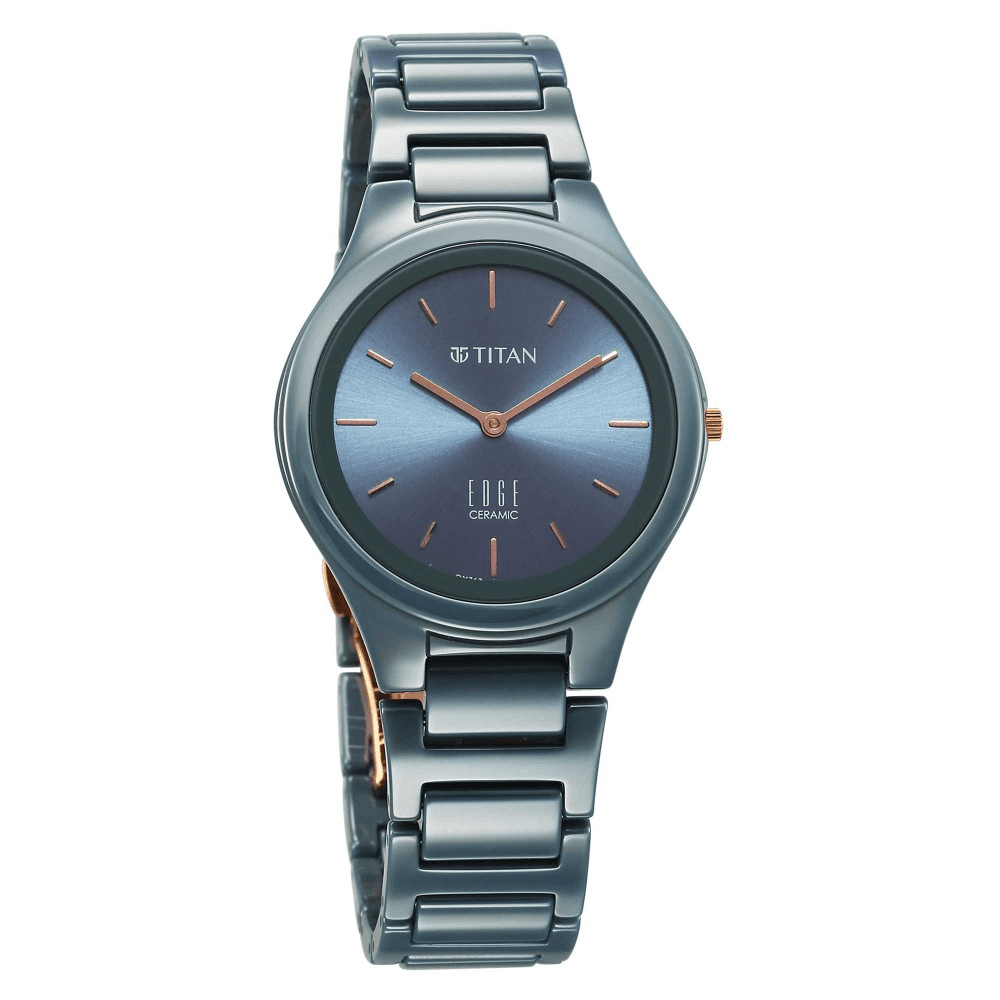 Titan Edge Ceramic Quartz Analog Blue Dial Ceramic Strap Watch