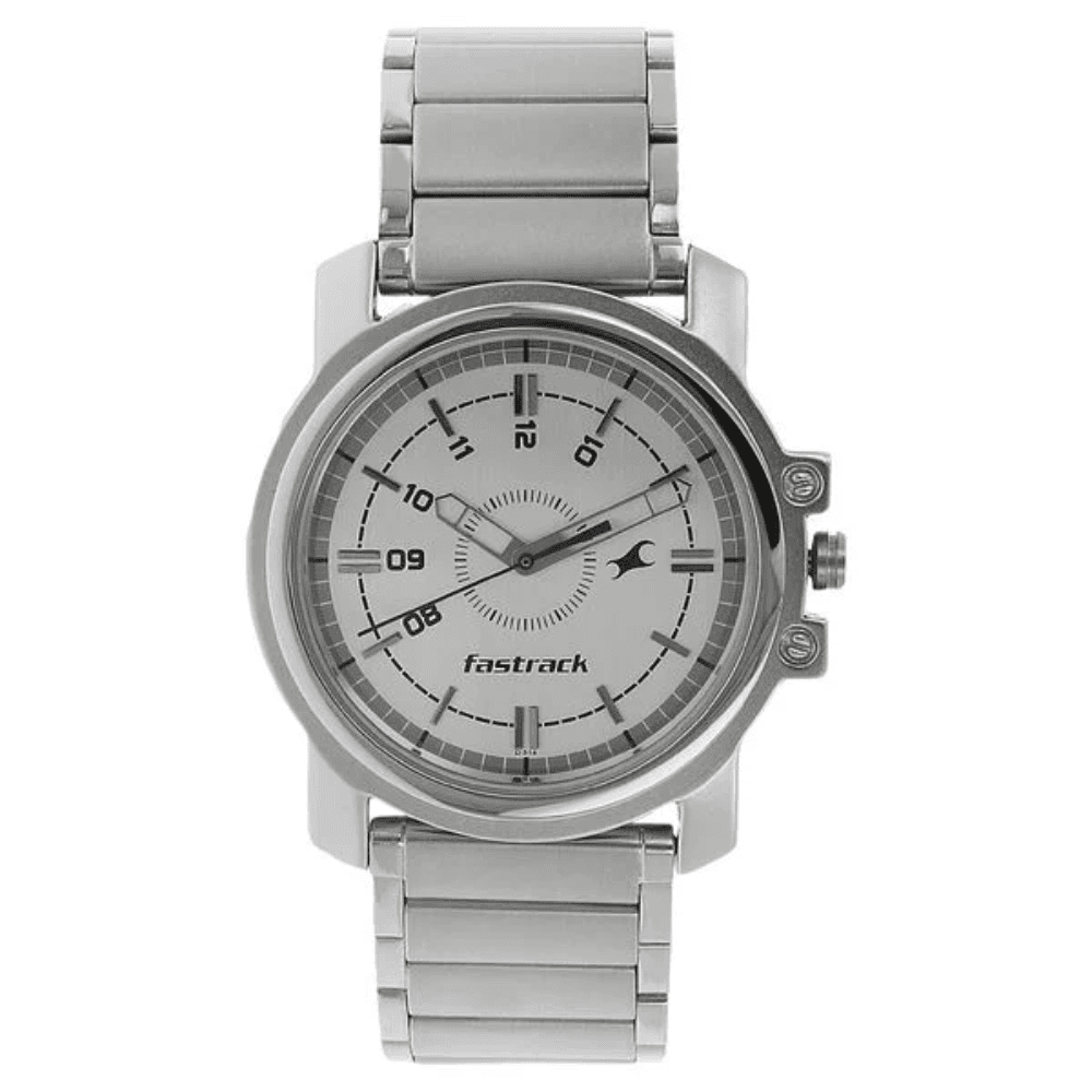Fastrack Quartz Analog White Dial Stainless Steel Strap Watch for Guys (3039SM01)